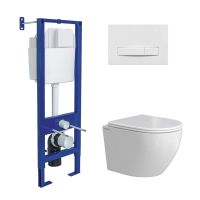 Комплект BERGES: инсталляция АТОМ 410 кнопка Atom Line белая, унитаз OKUS Rimless 49 см, сиденье дюропласт микролифт, быстросъём арт-043394 — фото 9, Комплекты унитаз + инсталляция