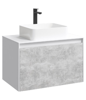 Подвесная тумба 80 см с двумя ящиками: основной и внутренний, скрытый за фасадом. Цвет белый/бетон светлый; с умывальником арт-MOB0108W+MOB0708BS — фото 5, Тумбы с раковиной