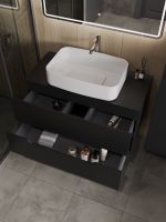 Orange Line Li-100TubMDF+B07-600W тумба с раковиной подвесная 100 см, черный/белый Li-100TubMDF+B07-600W — фото 4, Тумбы с раковиной