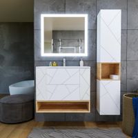 Тумба с раковиной и нишей Бриклаер КРИСТАЛЛ 90B, белый/дуб бунратти — фото 4, Тумбы с раковиной