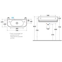 Раковина GLOBO FORTY3 подвесная с одним намеченным отверстием цвет белый арт-SCT70BI — фото 3, Раковины подвесные