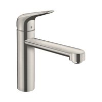 Смеситель для кухни, Hansgrohe, Focus M42, тип открывания воды-однорычажный, тип регулирования воды-керамический картридж, монтаж-на раковину/столешницу, отверстия для монтажа-1, высота, мм-221, вынос излива, мм-198, тип излива-поворотный 360°, тип подводки-гибкая, стандарт подвода воды-3/8", цвет-сталь арт-71806800 — фото 1, Смесители для кухни