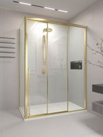 Душевой угол раздвижной Veconi Premium Ptato 300 SP G-R, 1600х900x2000, золото брашированный, стекло прозрачное PR3/R-SP-16090-01-G-C4 — фото 1, Прямоугольные душевые уголки