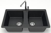 Кухонная мойка AZARIO Elmas 780х500х190 двойная, искусственный мрамор, цвет черный арт-CS00078333 — фото 1, Кухонные мойки