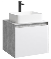 Подвесная тумба 60 см с двумя ящиками: основной и внутренний, скрытый за фасадом. Цвет бетон светлый/белый; с умывальником арт-MOB0106BS+MOB0706W — фото 7, Тумбы с раковиной