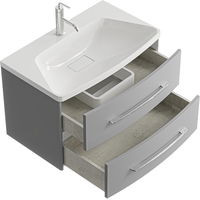 Подвесная тумба в цвете серый туман с двумя ящиками с умывальником из литьевого мрамора арт-NER0108ST — фото 2, Тумбы с раковиной