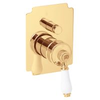 ERMITAGE См-ль скрытого монтажа моноком., 2-х позиционный с девиатором, ручка белая, золото 18631 — фото 1, Смеситель для душа