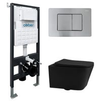 Комплект подвесной унитаз ABBER Rechteck AC1201MB черный матовый с инсталляцией AC0105 и кнопкой AC0120MCH матовый хром AC1201MB-AC0105-AC0120MCH — фото 1, Комплекты унитаз + инсталляция