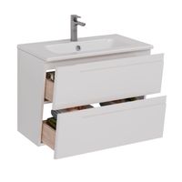 Тумба Lemark MIANO 80 см под 1 раковину, подвесная, 2 ящика, цвет корпуса, фасада: Белый глянец арт-LM06M80T — фото 1, Тумбы под раковину