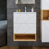 Тумба с раковиной и нишей Бриклаер КРИСТАЛЛ 60B, белый/дуб бунратти — фото 1, Тумбы с раковиной