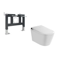 Комплект ABBER подвесной электронный унитаз-биде Bequem AC1119S белый с импульсным смывом с инсталляцией AC0101P арт-AC1119S-AC0101P — фото 1, Комплекты унитаз + инсталляция