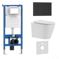 Комплект 3в1 IBERICA BLANCA инсталляция SILENCIO, унитаз BURGOS ALTO белый, кнопка смыва ESTI-S черный матовый (IB001.BRA.234.851) — фото 1, Комплекты унитаз + инсталляция