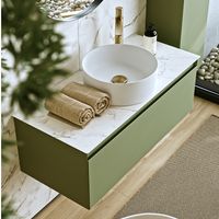 Подвесная тумба с одним ящиком 100 см, цвет зеленый шалфей со столешницей мрамор белый и наставным умывальником арт-GE01101SH+STG1014X456MW — фото 4, Тумбы с раковиной