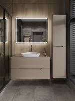 Orange Line Li-100TuLMDF+B07-500W тумба с раковиной подвесная 100 см, латте/белый Li-100TuLMDF+B07-500W — фото 5, Тумбы с раковиной