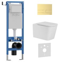 Комплект 3в1 IBERICA BLANCA инсталляция SILENCIO MINI, унитаз TOLEDO ALTO белый, кнопка смыва INOX-S золото матовое (IB.001M.TLA.234.1603) — фото 1, Комплекты унитаз + инсталляция