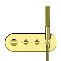 Смеситель термостат Bossini Apice для ванны и душа встраиваемый внешняя часть на 2 потребителя с душевым гарнитуром цвет золото сатинированное арт-Z00522.043 — фото 1, Смеситель для душа