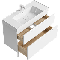 Напольная тумба с двумя ящиками 101 см, цвет белый с умывальником VAN01102N — фото 2, Тумбы с раковиной