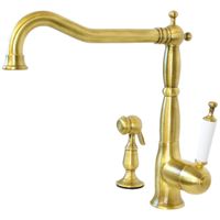 CUCINA OXFORD См-ль д/кухни моноком. с гигиенической лейкой, ручка белая, бронза 25794 — фото 1, Смесители для кухни