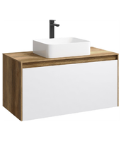 Подвесная тумба 100 см с двумя ящиками: основной и внутренний, скрытый за фасадом. Цвет дуб балтийский/белый; с умывальником арт-MOB0110DB+MOB0710W — фото 8, Тумбы с раковиной