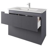 Тумба EUPHORIA, 100 см, подвесная/напольная, 2 ящика, серый базальт матовый арт-99.2023 — фото 3, Тумбы под раковину