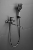 Смеситель для ванны однорычажный с длинным изливом и душем BELZ, оружейная сталь, арт-B22715-3 — фото 3, Смеситель для ванны