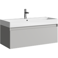 Подвесная тумба с одним ящиком 100 см, цвет серый туман с умывальником арт-GE01101ST — фото 3, Тумбы с раковиной