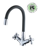 OneLife смеситель для кухни двухвентильный полимерный с гибким изливом, хром/черный арт-P03-007cr — фото 1, Смесители для кухни