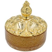 ELISABETTA Баночка низкая, H13 см. с крышкой, стекло/золото 17057 — фото 2, Органайзеры для ванной