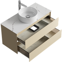 Подвесная тумба с двумя ящиком 100 см, цвет морская дюна со столешницей мрамор белый и наставным умывальником арт-GE01102MD+STG1014X456MW — фото 2, Тумбы с раковиной