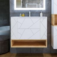 Тумба с раковиной и нишей Бриклаер КРИСТАЛЛ 90B, белый/дуб бунратти — фото 1, Тумбы с раковиной