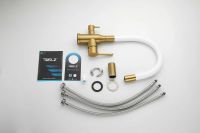 Смеситель для кухни с гибким изливом и подключением фильтра BELZ, брашированное золото, белый, арт-B76814-5 — фото 8, Смесители для кухни