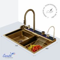 Многофункциональная мойка GLORIA Pro nano gold (золото) из нержавеющей стали, кухонная (750х460х230) Ceruttispa CT11109 — фото 4, Кухонные мойки