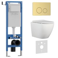 Комплект 3в1 IBERICA BLANCA инсталляция SILENCIO MINI, унитаз BILBAO ALTO белый, кнопка смыва INOX-O золото матовое (IB.001M.BLA.231.815) — фото 1, Комплекты унитаз + инсталляция