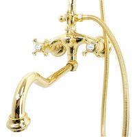 PRESTIGE Душевой настенный гарнитур (см-ль д/ванны/колонна/верхн.душ/шланг/ручной душ), золото арт-32144 — фото 1, Душевые стойки