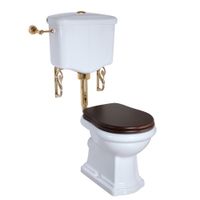 BELLA Комплект унитаз напольный выпуск в стену, бачок низкий с кнопкой золото, белый (БЕЗ КРЫШКИ) 31108 — фото 2, Напольные унитазы