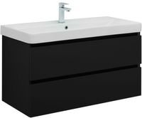 Тумба с раковиной Aquanet Вега 2.0 100 2 ящ. цв.черный (раковина Flat) 00344765 — фото 1, Тумбы с раковиной