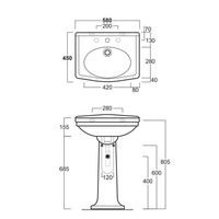 Товар: Раковина SIMAS LONDRA подвесная на пьедестал с одним отверстием цвет белый LO914 - фото 2 Раковина SIMAS LONDRA подвесная на пьедестал с одним отверстием цвет белый LO914 — фото 2, Раковины подвесные
