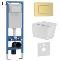 Комплект 3в1 IBERICA BLANCA инсталляция SILENCIO MINI, унитаз TOLEDO ALTO белый, кнопка смыва INOX-C золото матовое (IB.001M.TLA.234.1150) — фото 1, Комплекты унитаз + инсталляция