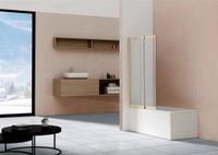 Душевая шторка на ванну VSB-1E100CLG, 1000*1450, брашированное золото, стекло прозрачное — фото 1, Шторки для ванной раздвижные