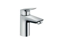 Смеситель для раковины, Hansgrohe, Logis, тип открывания воды-однорычажный, тип регулирования воды-керамический узел смешивания, отверстия для монтажа-1, высота, мм-163, вынос излива, мм-108, донный клапан-есть, тип подводки-гибкая, стандарт подвода воды-3/8", цвет-хром, с металлическим сливным гарнитуром арт-71171000 — фото 1, Смесители для раковины