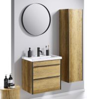 Напольная тумба в цвете дуб балтийский с двумя ящиками с умывальником арт-FRG0106DB+FRGN380 — фото 2, Тумбы с раковиной