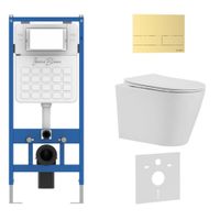 Комплект 3в1 IBERICA BLANCA инсталляция SILENCIO, унитаз BURGOS ALTO белый, кнопка смыва INOX-S золото матовое (IB001.BRA.231.1603) — фото 1, Комплекты унитаз + инсталляция