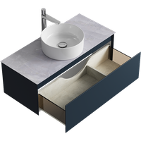 Подвесная тумба с одним ящиком 100 см, цвет серый со столешницей серый камень и наставным умывальником арт-GE01101GRM+STG1014X456GS — фото 2, Тумбы с раковиной