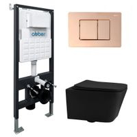 Комплект подвесной унитаз ABBER Rechteck AC1201MB черный матовый с инсталляцией AC0105 и кнопкой AC0120RG золото розовое AC1201MB-AC0105-AC0120RG — фото 1, Комплекты унитаз + инсталляция
