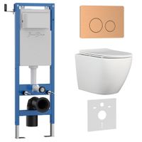 Комплект 3в1 IBERICA BLANCA инсталляция SILENCIO MINI, унитаз BILBAO ALTO белый, кнопка смыва INOX-О розовое золото матовое (IB.001M.BLA.234.8172) — фото 1, Комплекты унитаз + инсталляция