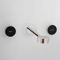 Смеситель для раковины, Cisal, Slim, тип открывания воды-двухвентильный, тип регулирования воды-керамическая кран-букса, монтаж-настенный встраиваемый, отверстия для монтажа-3, вынос излива, мм-185-200, тип излива-неподвижный, донный клапан-отсутствует, тип подводки-жесткая, стандарт подвода воды-1/2", внутренняя часть-необходимо заказать, цвет ручек-Night Black, цвет смесителя-Polished Nickel арт-SM0135107D — фото 1, Смесители для раковины