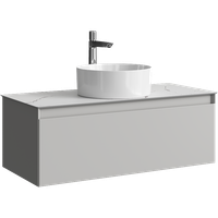 Подвесная тумба с одним ящиком 100 см, цвет серый туман со столешницей мрамор белый и наставным умывальником арт-GE01101ST+STG1014X456MW — фото 5, Тумбы с раковиной