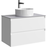 Подвесная тумба с двумя ящиками 81 см, цвет белый со столешницей серый камень и наставным умывальником арт-GE01082WM+STG814X476GS — фото 5, Тумбы с раковиной