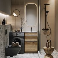 Напольная тумба под стиральную машину с двумя ящиками 115 см, цвет дуб балтийский с умывальником арт-TER01052NDB+FOR.11.04.D-R — фото 2, Тумбы с раковиной