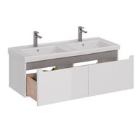 Тумба Lemark BUNO MINI 125 см под 2 раковины, подвесная, 2 ящика, цвет планки: Серый, цвет корпуса, арт-LM05BM125T — фото 1, Тумбы под раковину